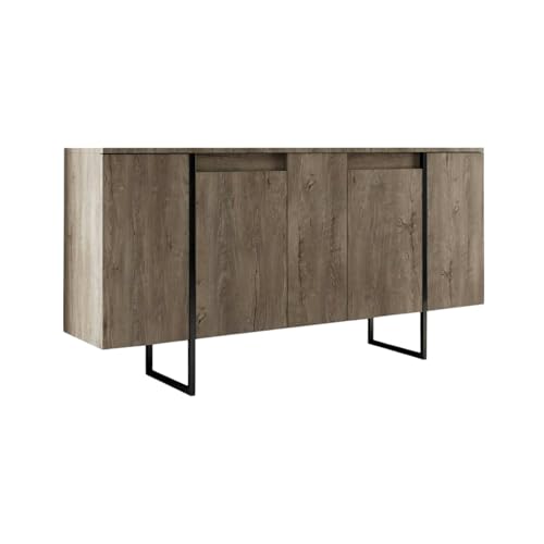 Dmora - Credenza Betel, Buffet da soggiorno, Madia da salotto, Dispensa da cucina, 160x35h80 cm, Noce e Nero