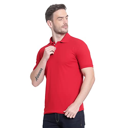 Image of Men's Poly Cotton-Matty Tshirt with Regular Fit Solid Pattern Half Sleeve Standard Length and Button Down Closure|Men's T-Shirts