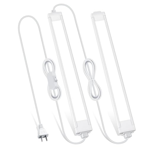 2 Pcs 14inch Plug in Under Cabinet Lighting for Kitchen, 6500k Bright White LED Under Counter Wired Lights for Shelf/Bookshelf/Workbench/Over Sink Linkable 110V LED Light Bar
