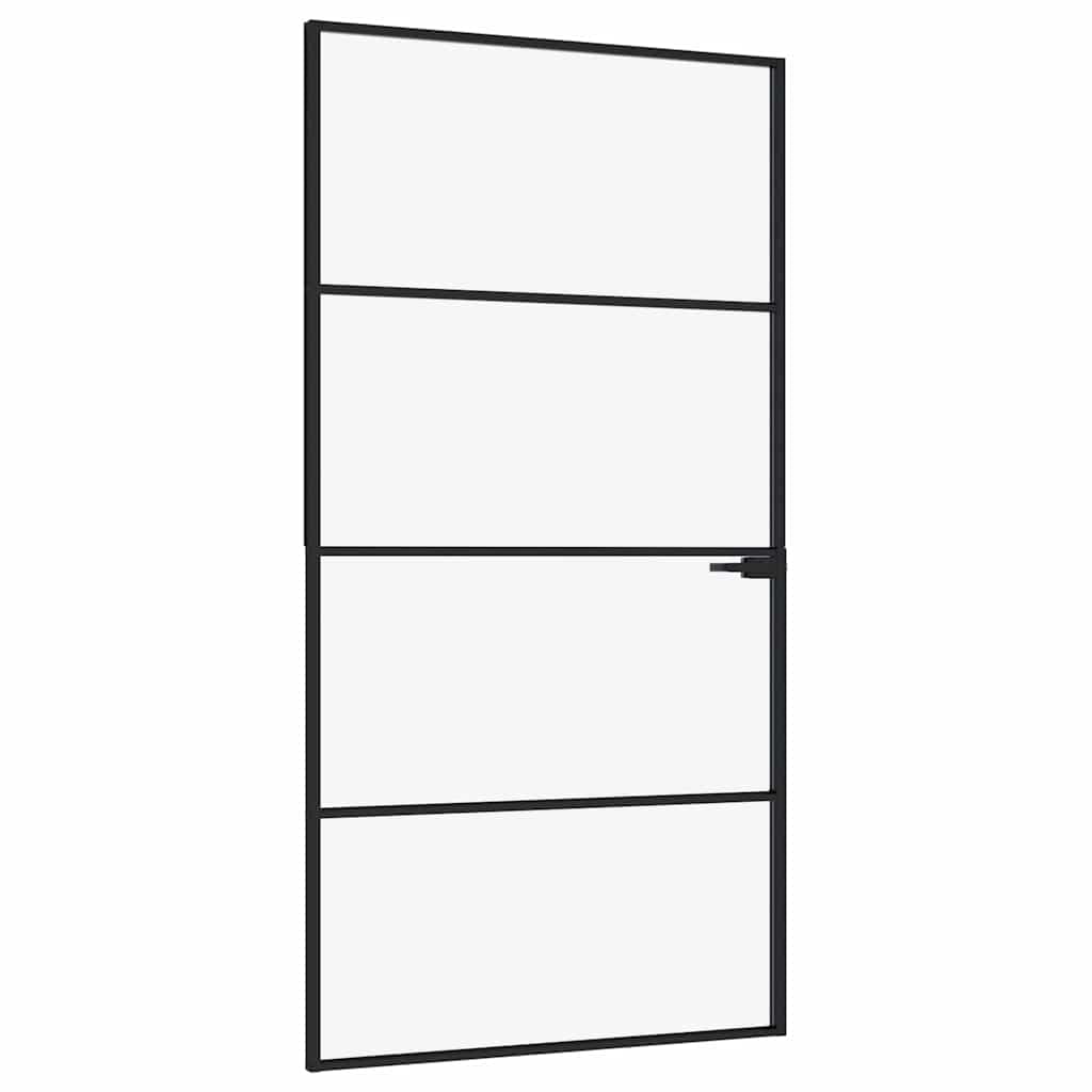 Porte d intérieur Noir 102x201,5 cm Trempé verre aluminium fin