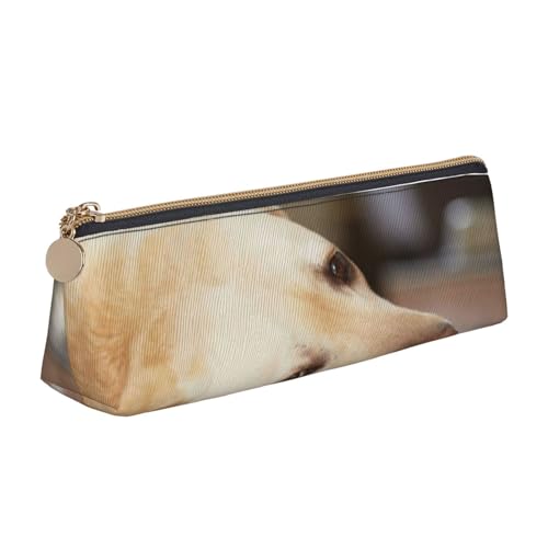 Astuccio per matite astuccio per penne triangolari portatile per ufficio scolastico Stampa di Labrador Retriever giallo pelle