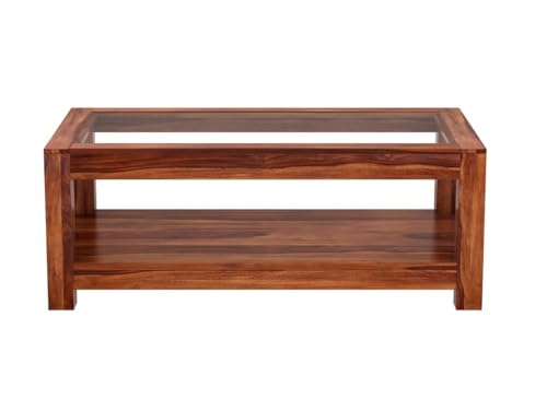 Image of Sheesham Wood Coffee Table with Glass Top Multipurpose Tea Table Wooden Centre Table for Living Room Home and Office (Wooden)