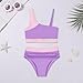 Bkixhv Girls 2 Piece Bathing Suits Kids Color-Blocking High Waist Bikini Set Teen Swimsuit Beach Swimwear for 3-10 Years Purple