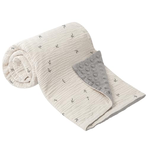 Image of Bearmoss Baby Blankets for Unisex Boys Girls, Soft Nursery Crib Blankets with Muslin Cotton Front and Dotted Fleece Back for Newborns Toddlers 30x40inch (Cute Bud)