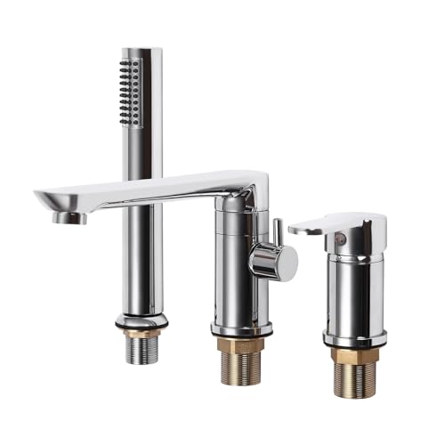 Wannenarmatur mit 3-Wege-Handbrause, Mischbatterie für Badewanne mit 3 Löchern