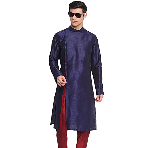 Image of Sanwara Sanwara Men Deep Blue Solid Pattern Straight Kurta