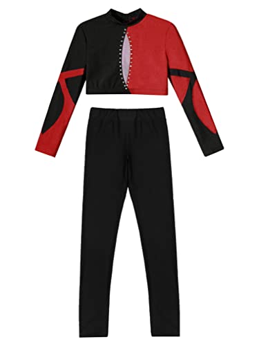 Kids Girls Long Sleeve Rhinestone Gymnastic Leotard with Mid Waist Legging Pants Ballet Dance Outfit Tracksuit3