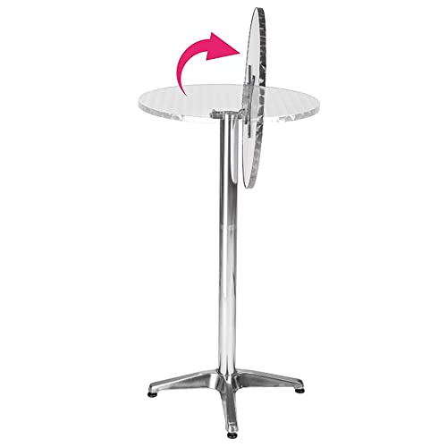 LANTUS Table de Bistrot Carrée à Plateau Rabattable Table de Bar à Hauteur Réglable pour Intérieur Extérieur MDF Acier Inoxydable Haute 2en1 en alu Pliable(60 * 60 * 70/110cm (Rond))