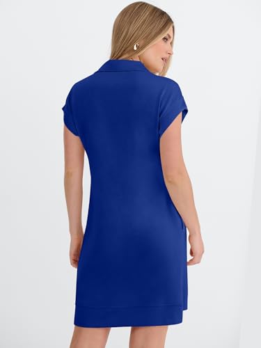 Image of ANRABESS Womens Summer Casual Half Zip Cap Sleeve Trendy Wrinkle-Free Tshirt Dress 2026 Spring Beach Vacation Short Dresses