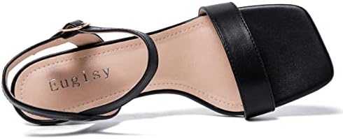 Eugisy Women's Square Open Toe Ankle Strap Comfortable Kitten Heels Sandals Party Dress Wedding Dance Pumps Shoes Black Matte 41-9US | Image 2