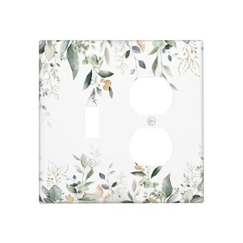 LuHuoLu Decorative Outlet Covers Rustic Ink Green Eucalyptus Leaves Sage leaf 2 Gang Outlet Cover Wall Plate Single Toggle Duplex Light Switch Cover Plate Switch Plate Covers for Bedroom Decor