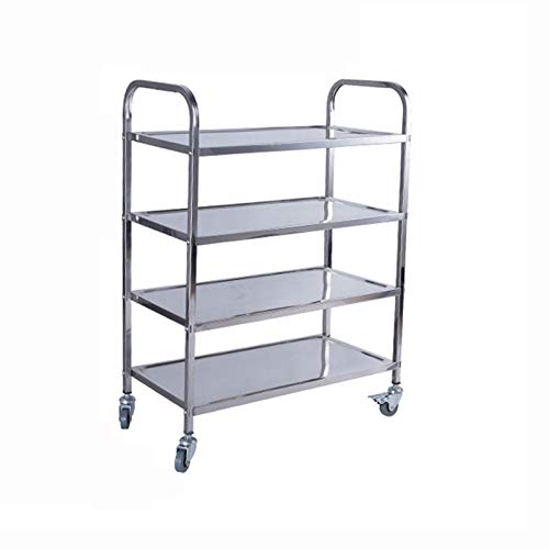 Stainless Steel Serving Trolley,Large Rolling Cart,Tea Cart,Food Carts,Bathroom Carts,Dining Carts with Wheels,Fixed with Steel Nails,4 Tiers,Medium