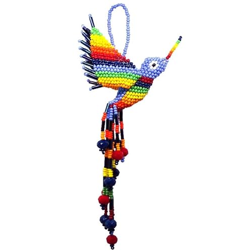 Spirit of Nature Handmade Beaded Hummingbird Ornament, Rear View Mirror Car Charm, Czech Glass Bird Hanging Decor, Crystal Suncatcher Ornament, Boho Home Decor Gift (Matte Periwinkle & Rainbow)