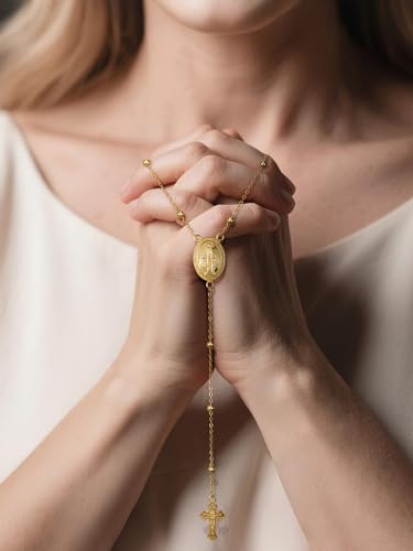 NORBU 925 Sterling Silver Rosary Bead Cross Y Necklace for Women with Miraculous Medal, Mother Mary Necklace Christian Jewelry Religious Gift for Her4