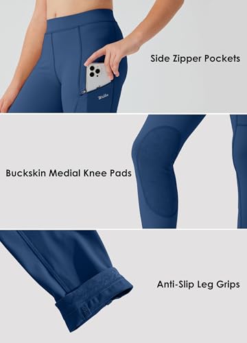 Image of Willit Girls Horse Riding Pants Tights Kids Equestrian Breeches Knee-Patch Youth Schooling Tights Zipper Pockets