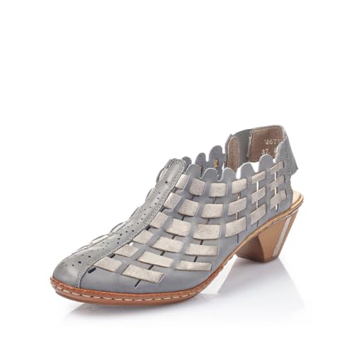 Image of Rieker 46778 Sina Women's Heels - Sling-Backs, Leather Upper, Hand-Woven Design, Anti-Stress Comfort, Flexible Sole, Secure Fit, and Timeless Everyday Style