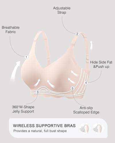 Image of Womens Wireless Jelly Bras No Underwire Support Push Up Removable Straps (U /Cross /Halter) Everyday Sports Bra