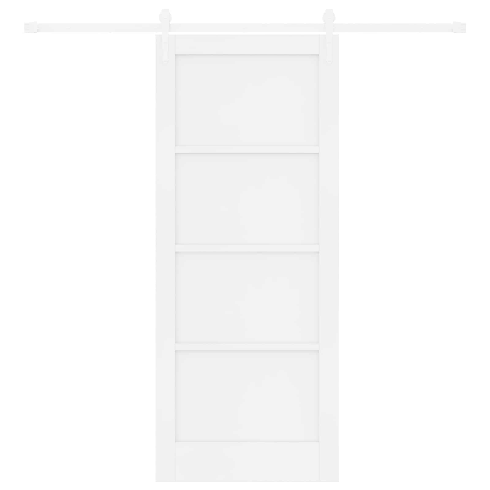Puerta corredera ORKDAL blanca de madera de pino maciza de 83 x 202 cm con riel deslizante de acero pulverizado, deslizamiento silencioso, diseño que ahorra espacio para interiores y fácil
