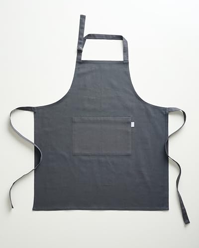 Image of Cotton Kitchen Apron for Women & Men - Set of 1 - Uni Plain, (28 inch X32 inch) Durable Apron with Spacious Pocket - Perfect Kitchen Set for Home or Professional Use - Charcoal Grey
