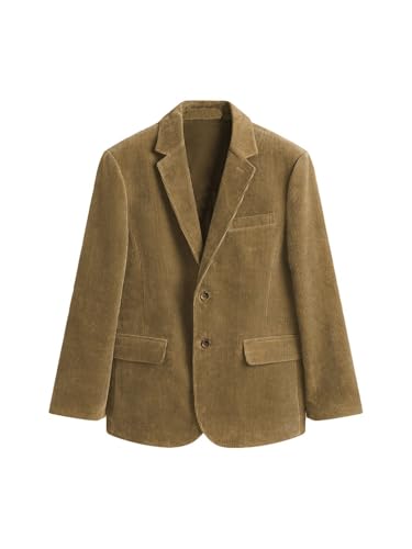 Leader of the Beauty Blazer en velours côtelé pour homme - Coupe ajustée - Pour mariage - Classique - Pour le travail et le dîner, kaki, M