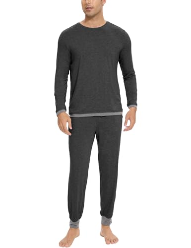 GYS Bamboo Viscose Men's Pajama Sets Soft Long Sleeve Lounge Set with Pockets