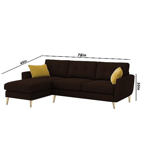 Image of BRAXTON Lindel LHS 4 Seater L Shape Sofa Set for Living Room (Brown) Premium Velvet Fabric Sofa