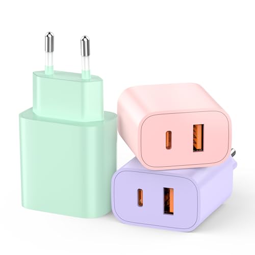 Cargador USB C 20W 3Pack - Color Carga Ultra Rápida de Dos Puertos para iPhone 17/16/15, para Samsung, para Tablet, Pixeli etc