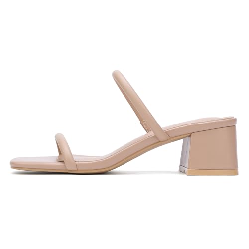 Image of Goderci Women's Chunky Block Low Heeled Sandals | 2 Strap, Square Open Toe, Slip On, Mule Heels