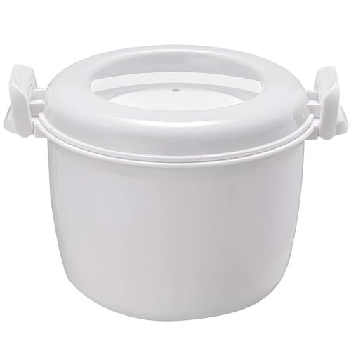 3-Cup Rice Cooker With Locking Lid, Microwave Meal Steamer, White Family-Sized Bowl For Quick Cooking And Storage