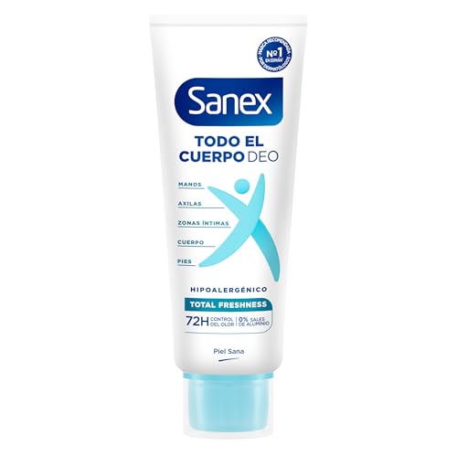 Sanex Crema Todo el Cuerpo Deo Frescor Total 75ml, Desodorante para Manos, Pies, Axilas, Cuerpo y Zonas Íntimas, Protección 72H contra Olor Clínicamente Probada, Hipoalergénico