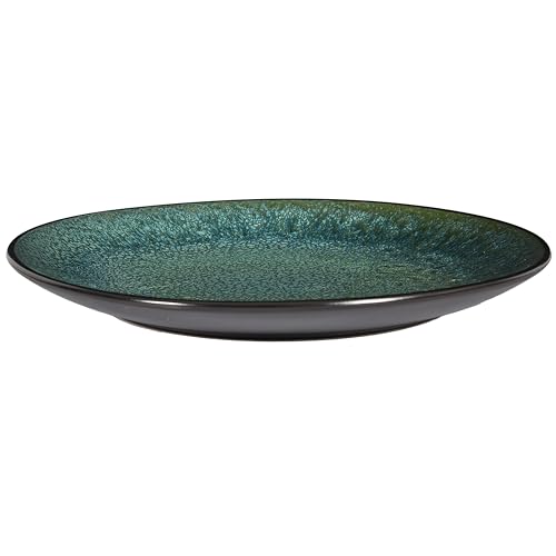 HOME DECO FACTORY - KA0430, Plato Elia de Cerámica Duradera, Diseño Moderno y Elegante, Ideal para Todas Tus Comidas, Apto para Lavavajillas, 27 cm, Verde y Negro