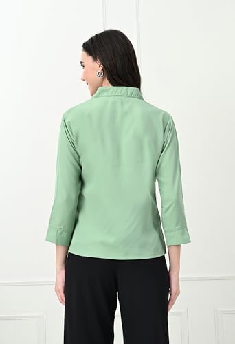 Image of FUNDAY FASHION Women's Crepe Casual Regular Fit Solid V Collered Shirt (Pack of 2)