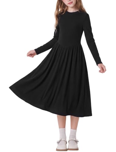 HOZIY Girls Black Dress Long Sleeve Fall Winter Casual Maxi Formal Dresses - image 1