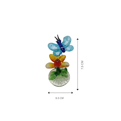 Image of HOOM Handcrafted Glass Figurines Trio - Butterfly, Flower, and Penguin | Handmade Art Glass Ornaments | Elegant Home Decor Collectibles | Set of 3 Vibrant, Multicolor Designs