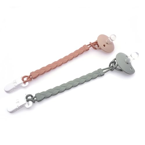Image of Silicone Pacifier Clips Baby Boys Girls, 4-Pack Flexible Woven Rope Braided Pacifier Clip Holder for Teething Relief and Baby Essentials, Newborn Paci Binky Clips (Girl's Color)