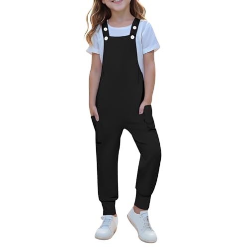 Mjjsk Salopette unie pour filles - Salopette décontractée pour enfants - Sans manches - Bretelles sarouel - Confortables et douces - Avec poches, Noir ,...