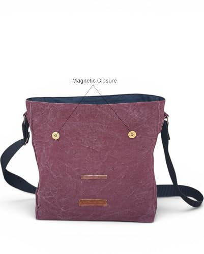 Image of The House of tara Sturdy Cotton Canvas Messenger Bags for Men and Women | With two Magnetic Snap Buttons Flap Closure, Adjustable Body Strap & Multiutility Lobster Hook (Vintage Wine)