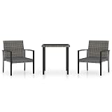 WDSAYREH 3 Piece Poly Rattan Patio Dining Set with Steel Frame, Gray Outdoor Table and Chairs for Garden