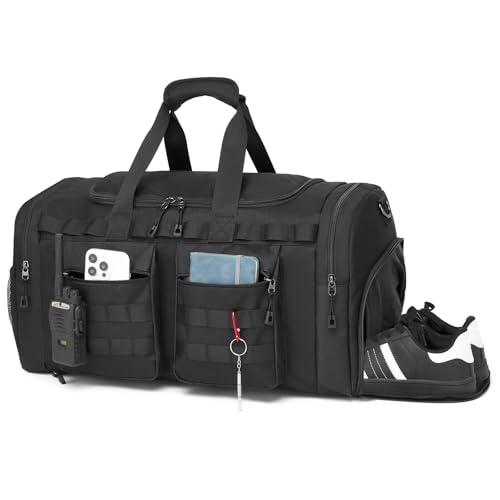 Tactical Gym Bag for Men Carry On Duffel Bag with Shoe Compartment Gym Duffle Bags for Travel Military Duffle Bags with Molle System for Weekend Overnight Bag(Tactical Style)