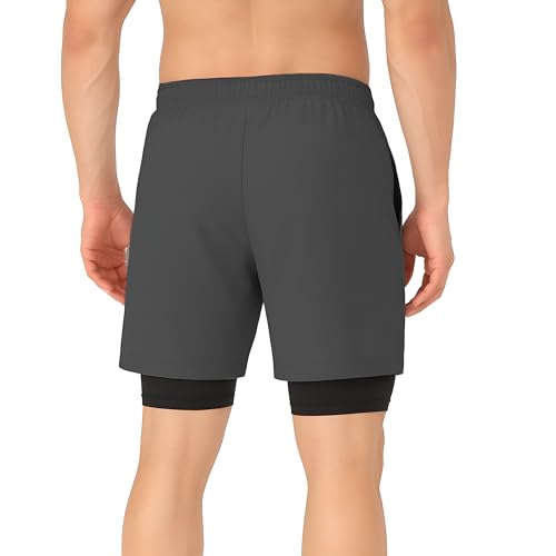 Image of Men's 2 in 1 Active Dual Shorts with Inner Tights Layer & Compression Liner, Double Layer Athletic Short for Running, Gym & Sports