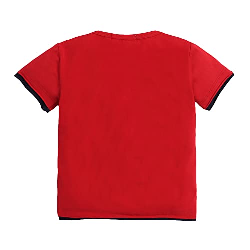 Image of Hopscotch Boy Cotton Solid T-shirt And Shorts Set Red Color