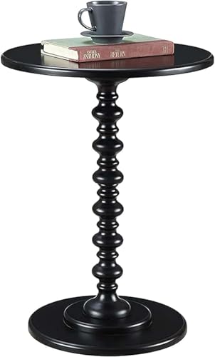 Image of Kundi Round Coffee End Table for Living Room - Modern Brown Accent Pedestal Side Table for Bedroom & Home Decor (Black)