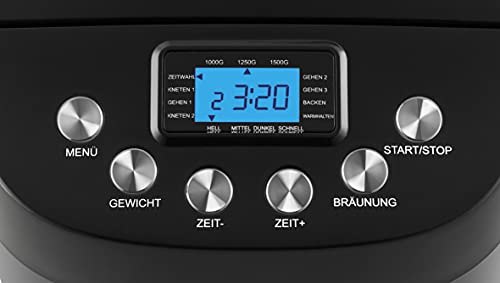 UNOLD 68525 BACKMEISTER Big Black für bis zu 1.500g Brot, mit 15 Programmen für glutenfreies Brot, Timerfunktion, Waremhaltefunktion, LCD Display, Schwarz – Bild 6