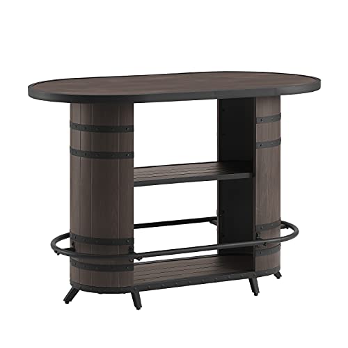 Ulax Furniture Patio Bar Set 5 Piece Outdoor High Bar Stool Bistro Set with Storage Bar Table and Four Wicker Stools - Image 4