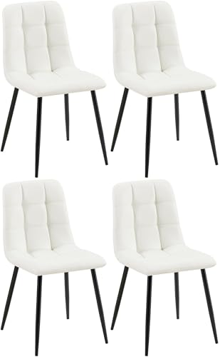 CLP Lot de 4 chaises de Salle à Manger Antibes Similicuir I Chaise rembourrée matelassée I Chaise de Cuisine avec Protections de Sol, Couleur:Blanc