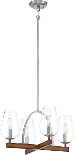 Minka Lavery 1064-699 Birnamwood Clear Glass Convertible Pendant/Semi Flush Ceiling Lighting, 4-Light 240 Total Watts, Koa wood with Pewter, 16H x 20W