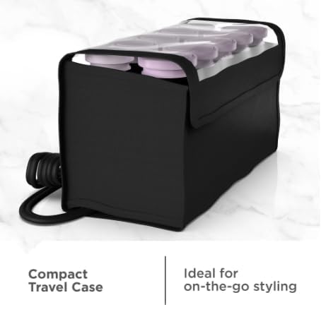 Travel Size Compact Ceramic Hot Hair Rollers Set – 10 Piece, Fast Heat‑Up, Ionic & Anti‑Static Technology, Dual Voltage, Black