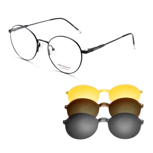 Image of grey jack 3PCS Clip On Glasses,Half-Rim Metal Round Shape with Magnetic Eyeglasses for Myopic Men Women 80020