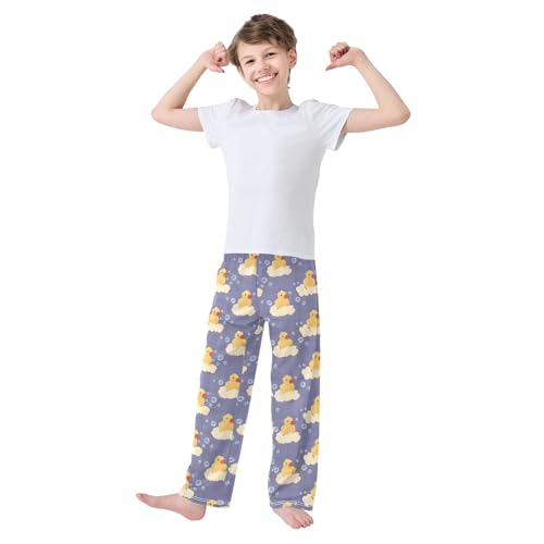 Cute Duck Bath Pattern Cute Pajama Pants, Soft Sleepwear Lounge Pants Pajama Pj Bottoms for 6-14 Years3
