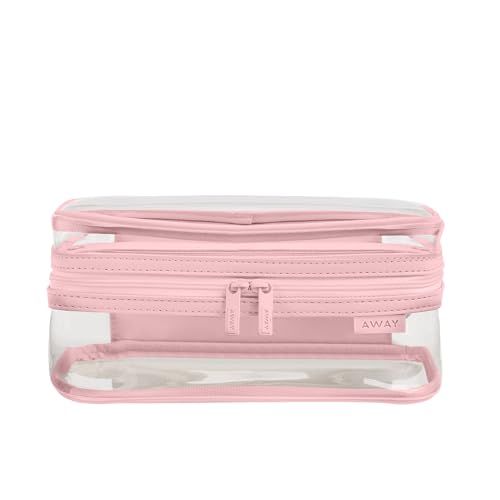 Away Clear Toiletry Bag - Water-Repellent Travel Toiletry Bag with 2 Compartments U-Zip Opening Interior Zip Pocket - Blush Pink
